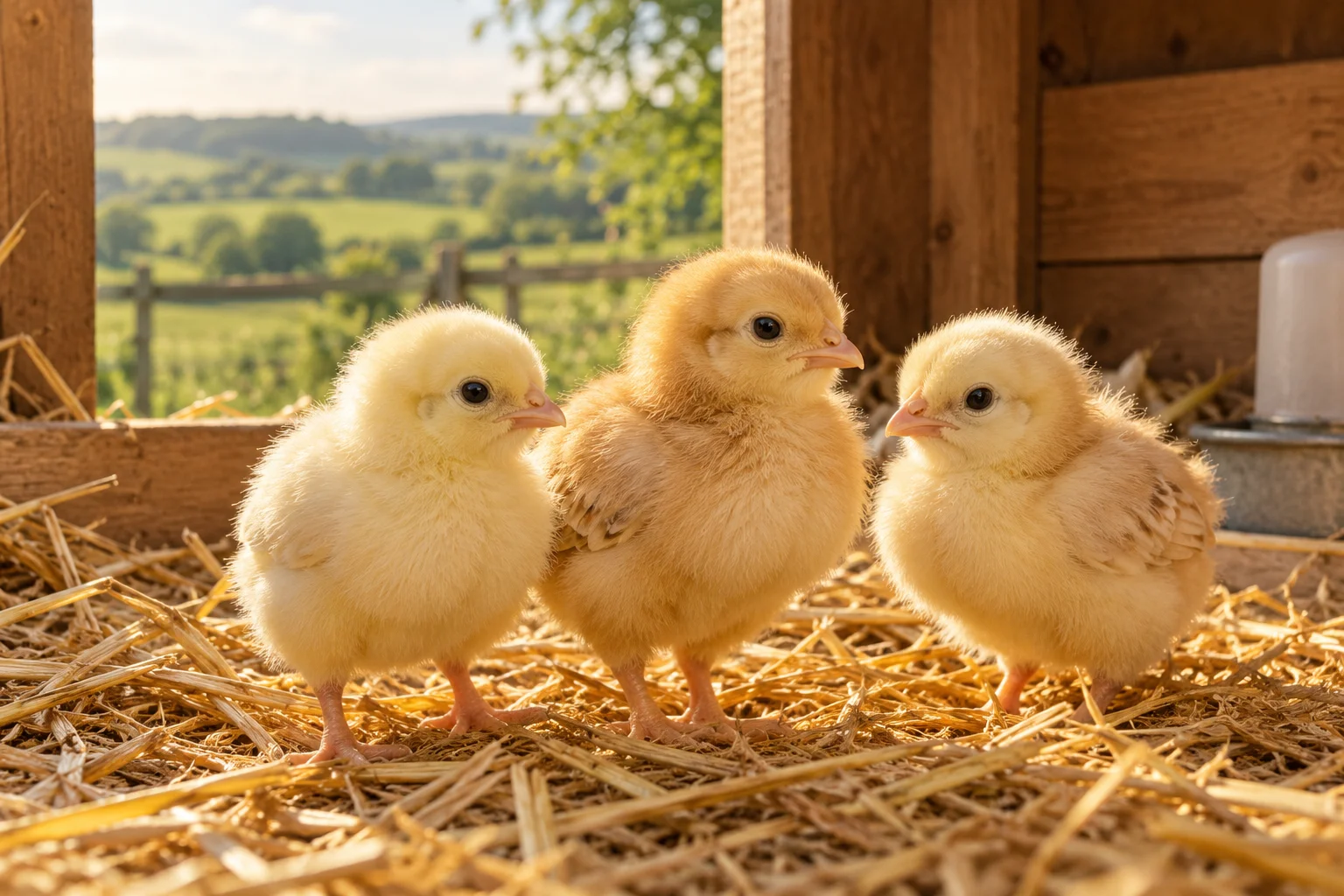 Illustrative chicks in a smallholding setting